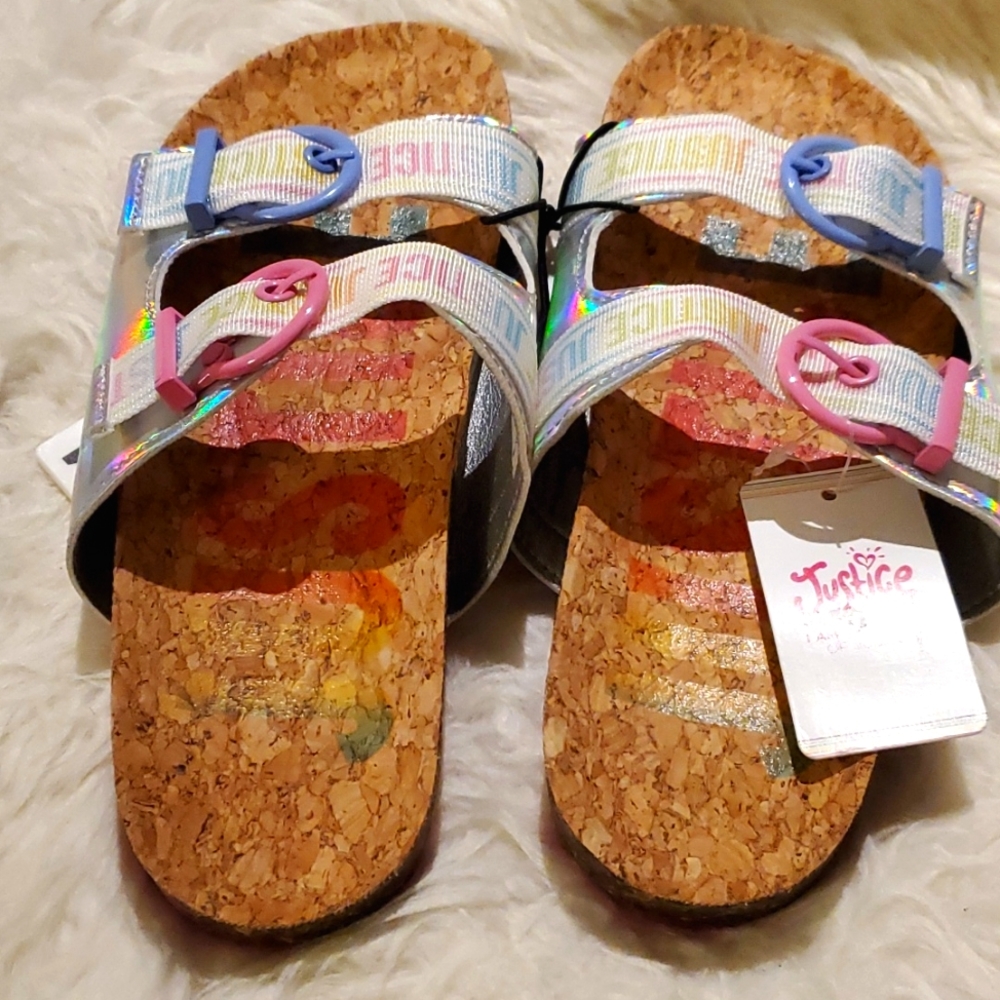 NWT Justice Cork Footbed Girls Pastel Sandals - Size 4